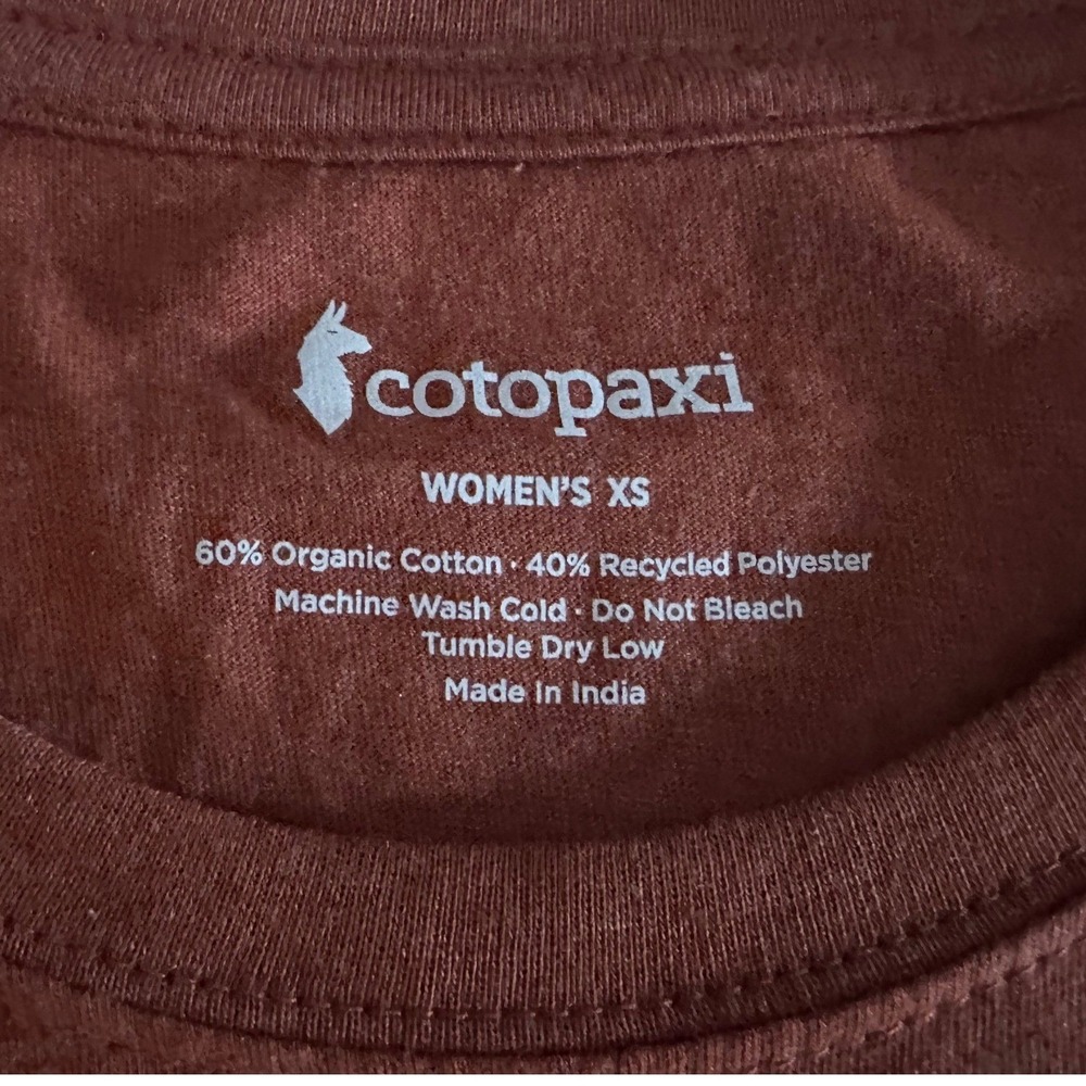 Cotopaxi Vibe Graphic Organic Cotton T-Shirt Sz XS Rust Brown Llama Logo Sunset - Picture 4 of 10
